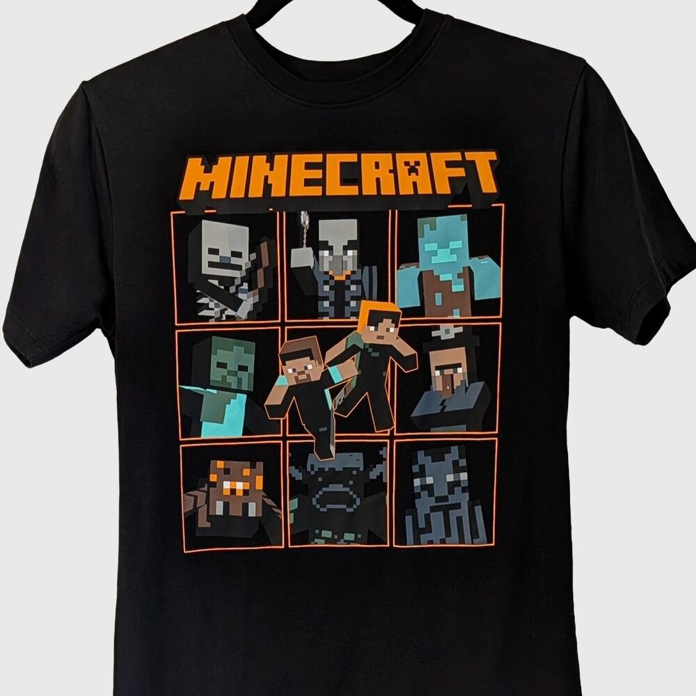 Minecraft Creeper Skeleton Graphic Tee Youth Large Black Gamer T-Shirt